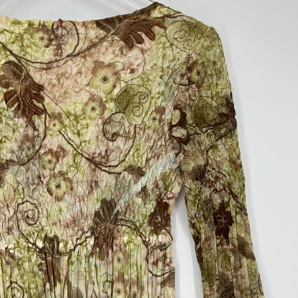Komarov Crinkle Asymmetric Floral Print Tunic Long Sleeve Blouse Size Small - Picture 6 of 9
